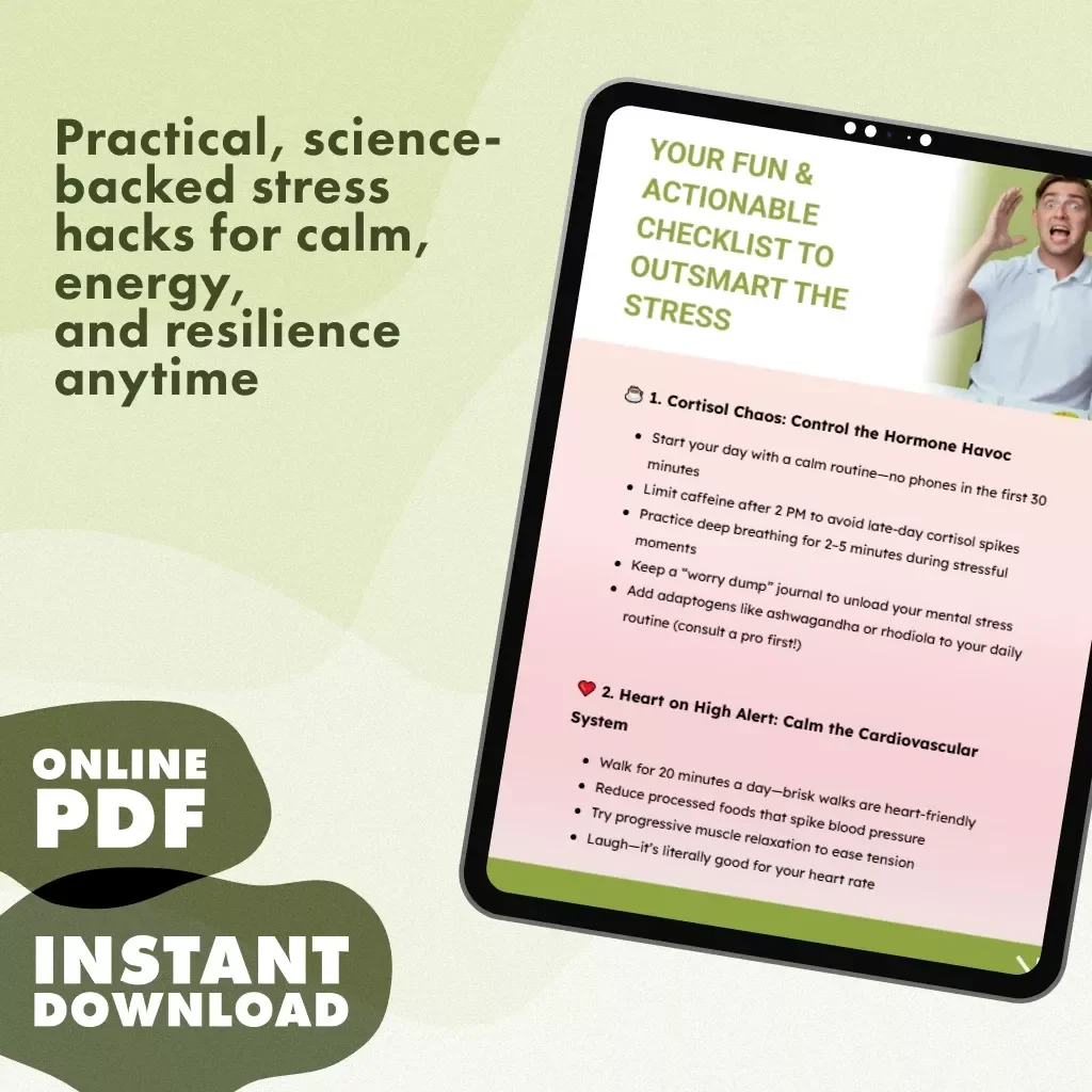 Your Fun & Actionable Checklist to Outsmart the Stress | Digital Download | Physiological Effects of Stress Guide & Daily Relief Plan