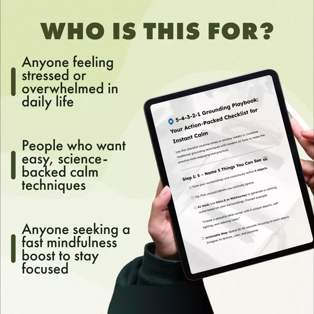 5-4-3-2-1 Grounding Playbook: Your Action-Packed Checklist for Instant Calm | Printable Digital Download for Anxiety Relief, Stress Management, and Mindfulness