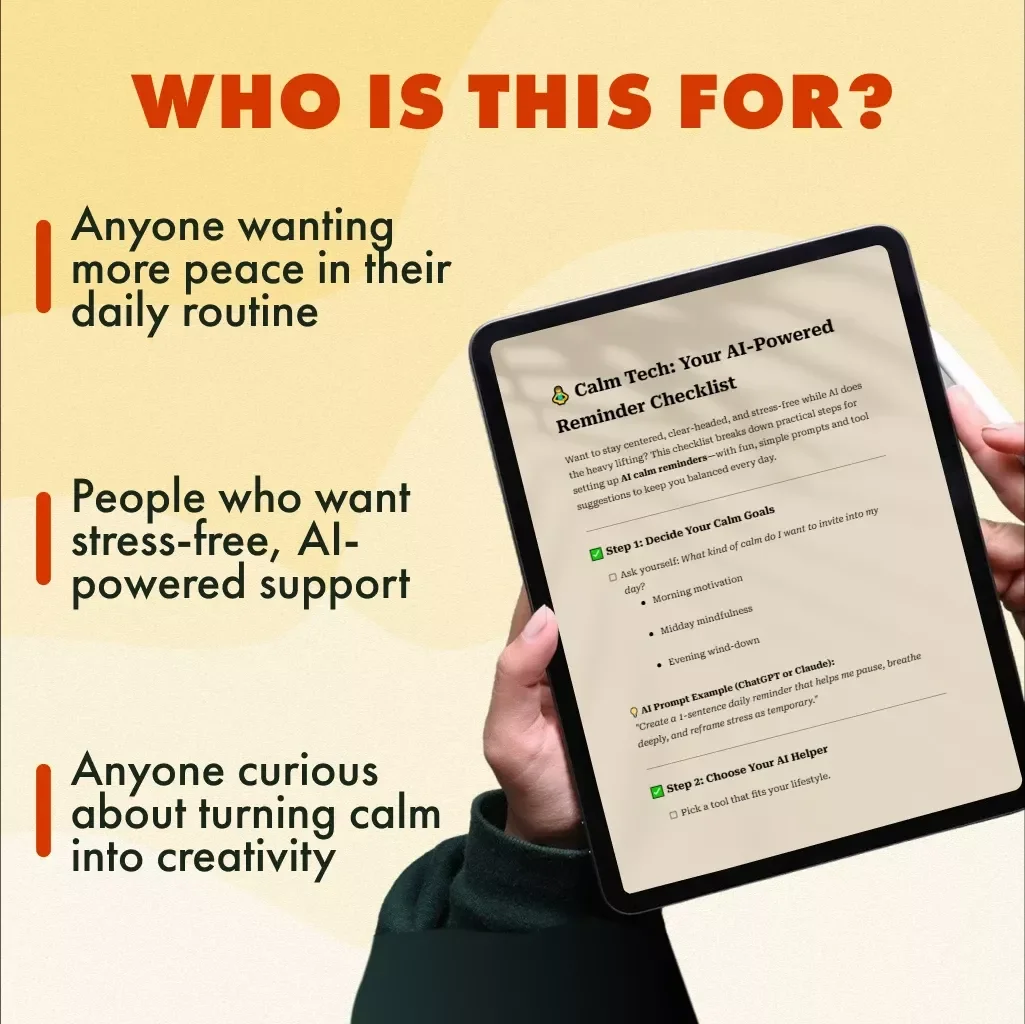 Calm Tech: Your AI-Powered Reminder Checklist | Digital Download eBook & Guide on How to Use AI for Calm Reminders, Mindfulness & Stress Relief