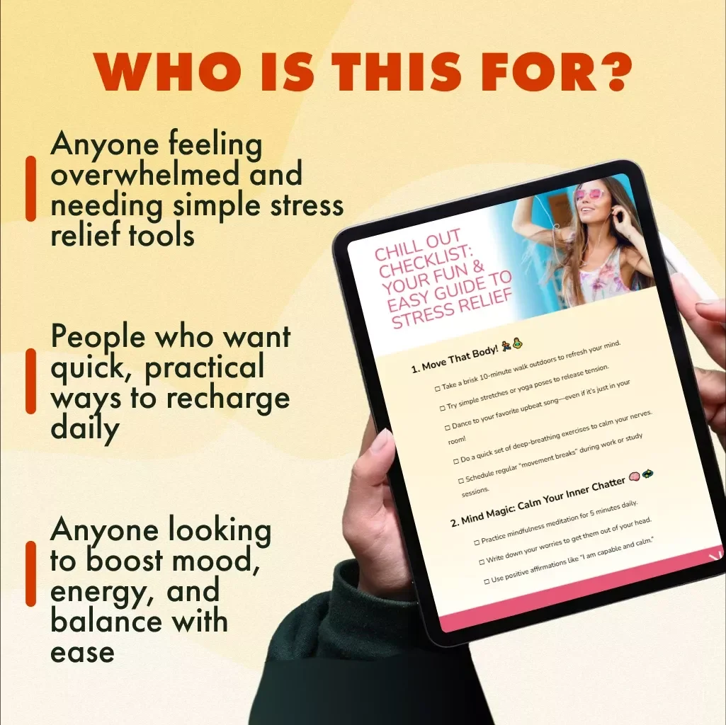 Chill Out Checklist: Your Fun & Easy Guide to Stress Relief | Printable Digital Download | Effective Stress Relief Solutions | Self-Care & Wellness eBook