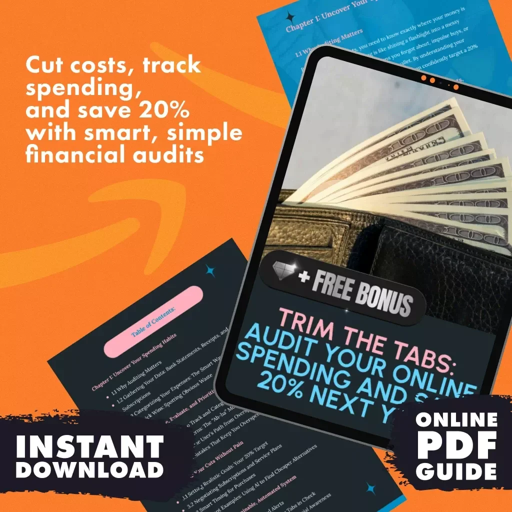Trim the Tabs: Audit Your Online Spending and Save 20% Next Year | Digital Guide to How to Audit Your Past Year of Online Spending and Cut 20% Next Year | eBook, PDF Download, Financial Checklist