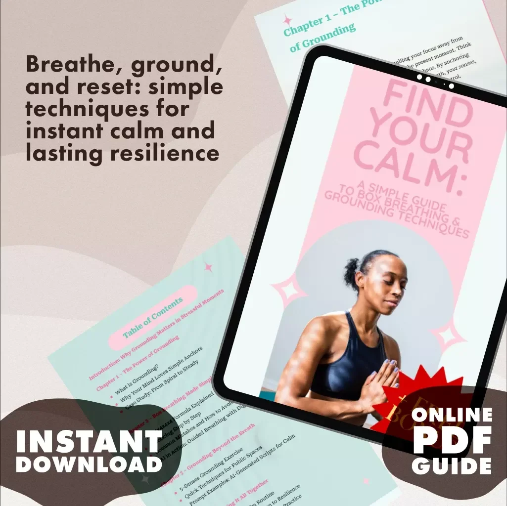 Find Your Calm: A Simple Guide to Box Breathing & Grounding Techniques | Stress Relief eBook | Digital Coping Strategy for Anxiety & Mindfulness