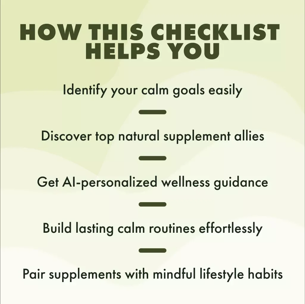 The AI-Guided Calm Creator: Your Ultimate Checklist for Building a Personalized Natural Supplement Plan | Digital Download eBook, AI-Guided Natural Calm Supplements Planner, Stress Relief & Mindful Living Guide