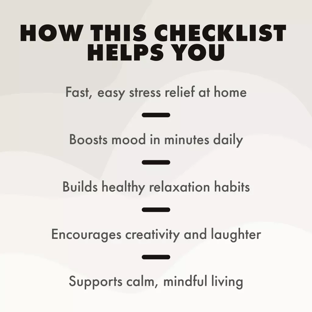 Stress-Busting Fun Checklist: Easy Activities to Refresh Your Mind & Body | Digital Download for Adults | Printable Guide to Fun Stress Relief Activities for Adults