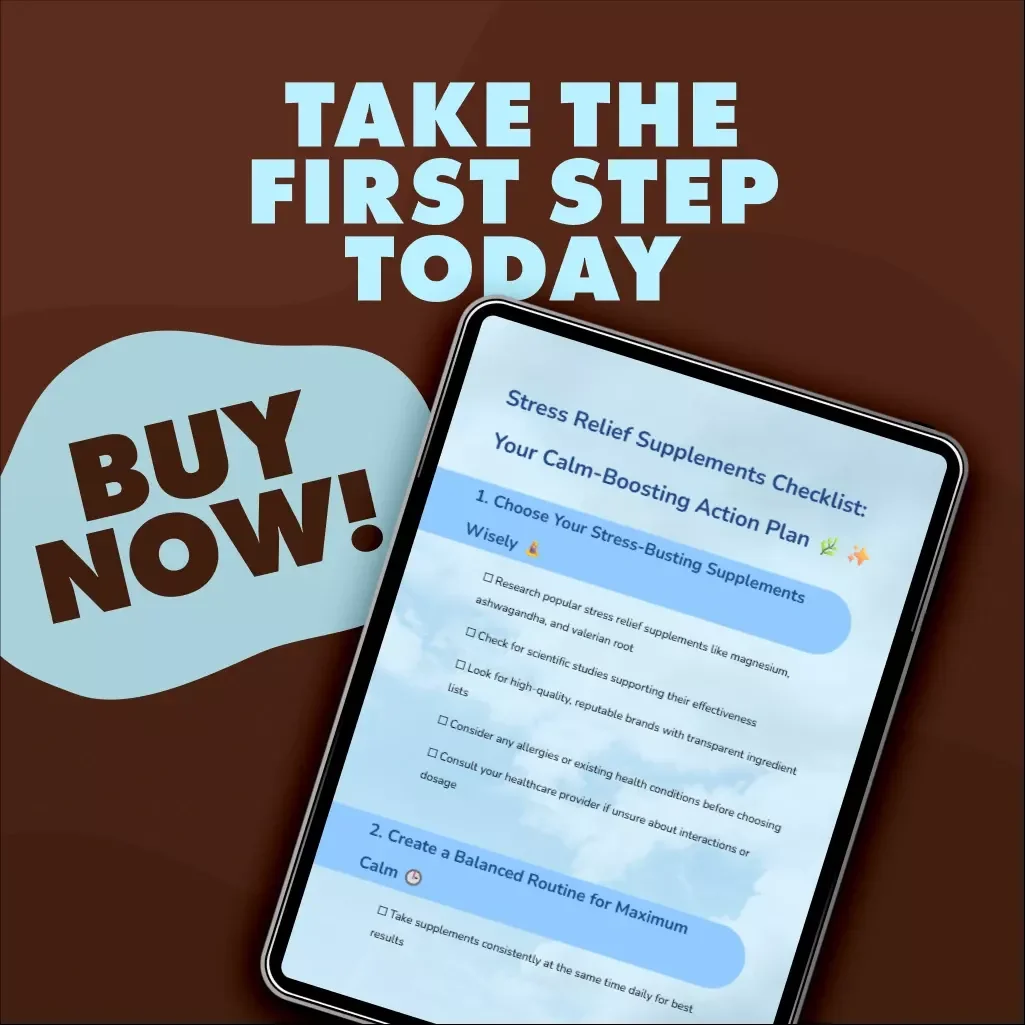 Stress Relief Supplements Checklist: Your Calm-Boosting Action Plan | Digital Download Guide for Natural Anxiety Relief, Wellness & Self-Care Routine