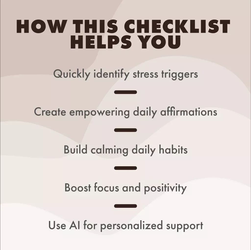 Positive Affirmations for Work Stress Checklist | Printable Digital Download | Stress Relief Guide for Professionals