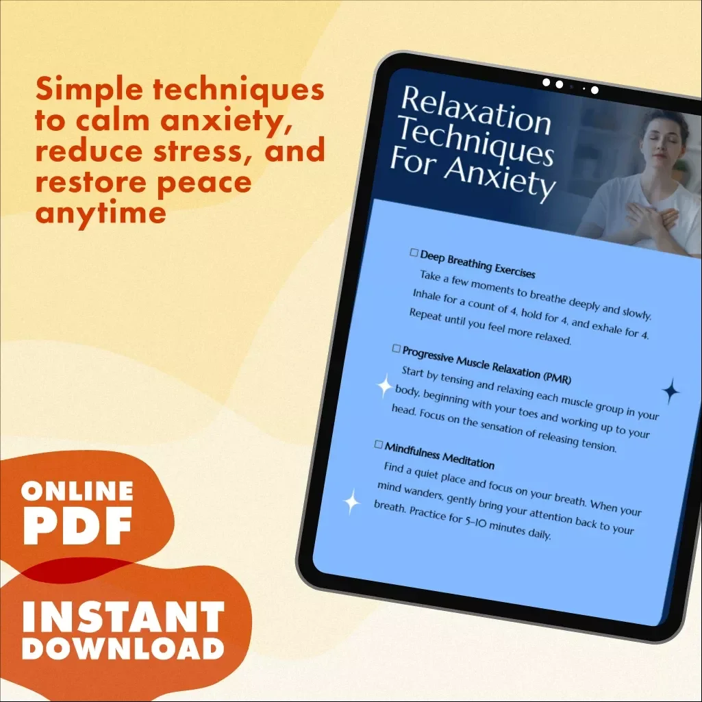 Relaxation Techniques for Anxiety | Stress Relief Digital Download | Anxiety Relief Guide, eBook & Self-Care Checklist for Calm and Mindfulness