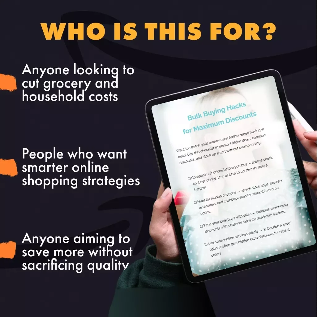 Bulk Buying Hacks for Maximum Discounts Checklist | How to Buy in Bulk Using Hidden Deals for Even Bigger Discounts | Printable Digital Download Savings Guide