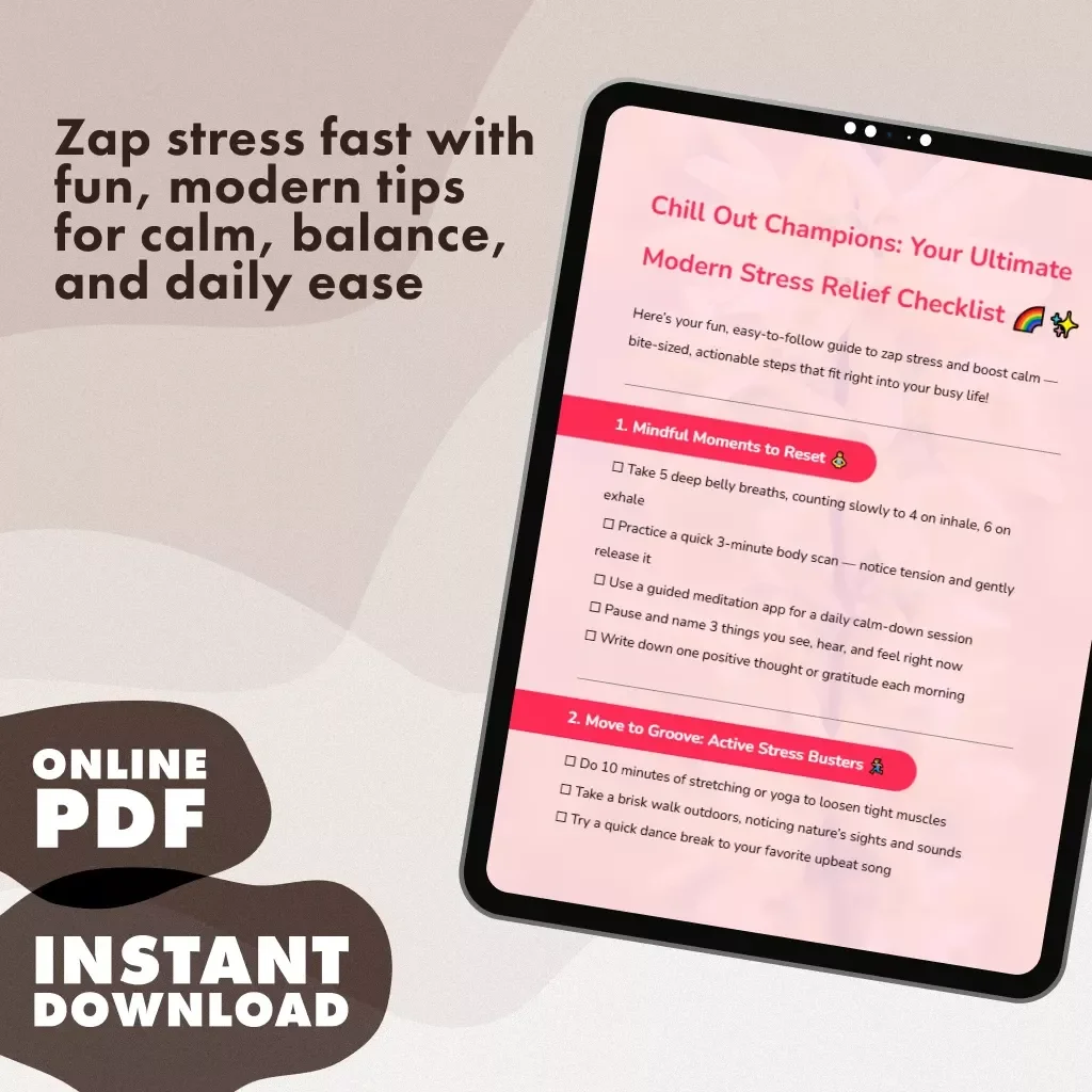 Chill Out Champions: Your Ultimate Modern Stress Relief Checklist | Digital Download eBook, Printable Self-Care Guide, Instant Wellness PDF