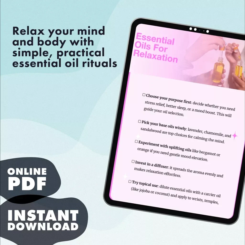 Essential Oils for Relaxation Checklist | Stress Relief, Better Sleep & Mood Boost | Digital Download Self-Care Guide