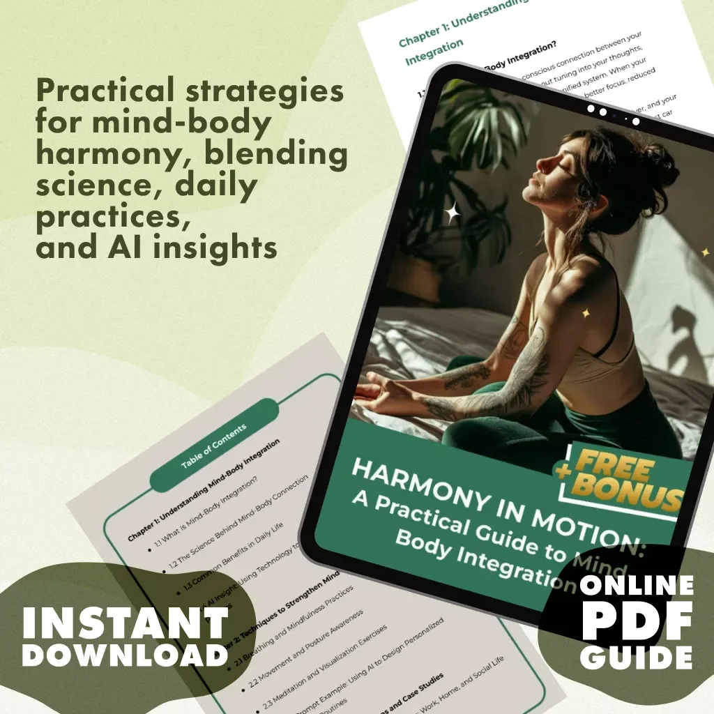 Harmony in Motion: A Practical Guide to Mind-Body Integration | Digital Download Guide, eBook, Wellness Checklist for Mindfulness, Meditation & AI-Enhanced Self-Care