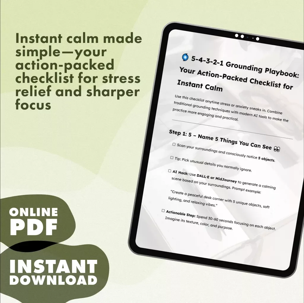 5-4-3-2-1 Grounding Playbook: Your Action-Packed Checklist for Instant Calm | Printable Digital Download for Anxiety Relief, Stress Management, and Mindfulness