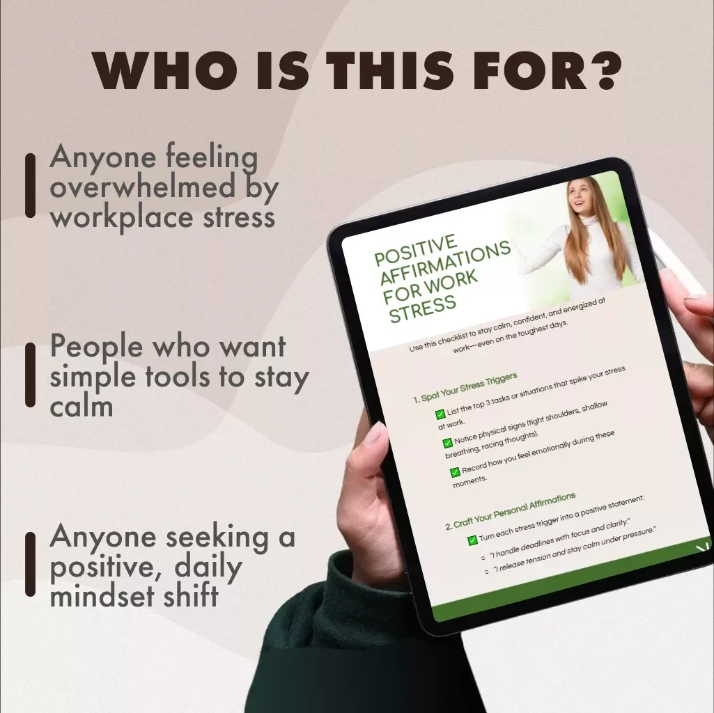 Positive Affirmations for Work Stress Checklist | Printable Digital Download | Stress Relief Guide for Professionals