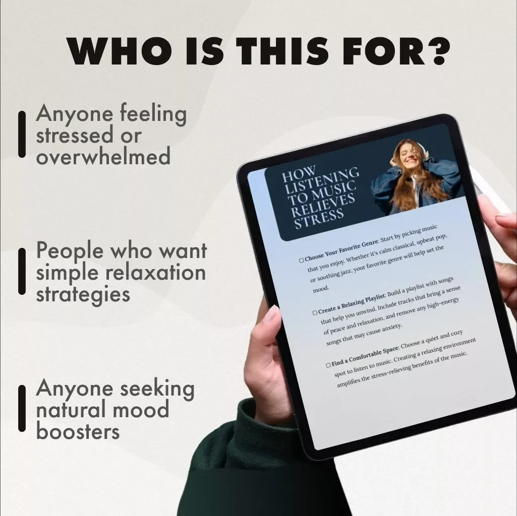 How Listening to Music Relieves Stress Checklist | Digital Download for Relaxation, Mindfulness & Anxiety Relief | Stress Management Self-Care Guide