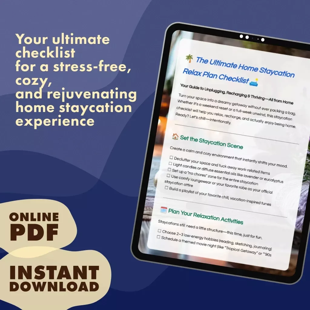 The Ultimate Home Staycation Relax Plan Checklist | Digital Download Guide for At-Home Unwinding, Self-Care, and Relaxation