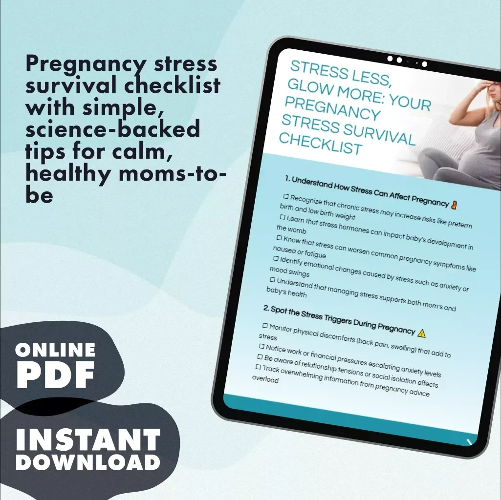 Stress Less, Glow More: Your Pregnancy Stress Survival Checklist | Printable Pregnancy Checklist | Digital Download Guide on Effects of Stress on Pregnancy