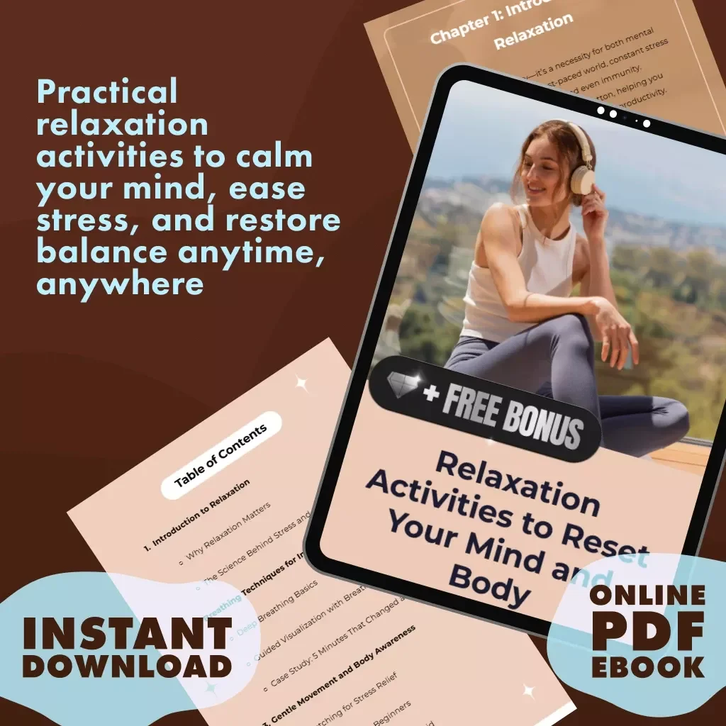 Relaxation Activities to Reset Your Mind and Body | Stress Relief eBook | Guided Breathing, Yoga, Journaling & Mindful Living Digital Download