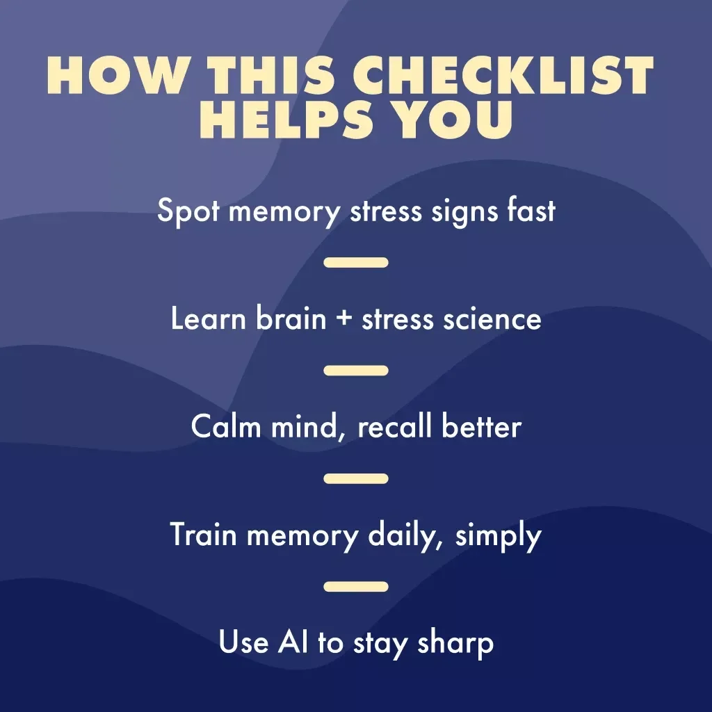 A Fun & Actionable Checklist on How Stress Affects Your Memory | Printable Digital Download | Brain Health, Mindfulness & Productivity Guide