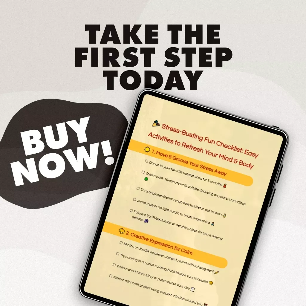 Stress-Busting Fun Checklist: Easy Activities to Refresh Your Mind & Body | Digital Download for Adults | Printable Guide to Fun Stress Relief Activities for Adults