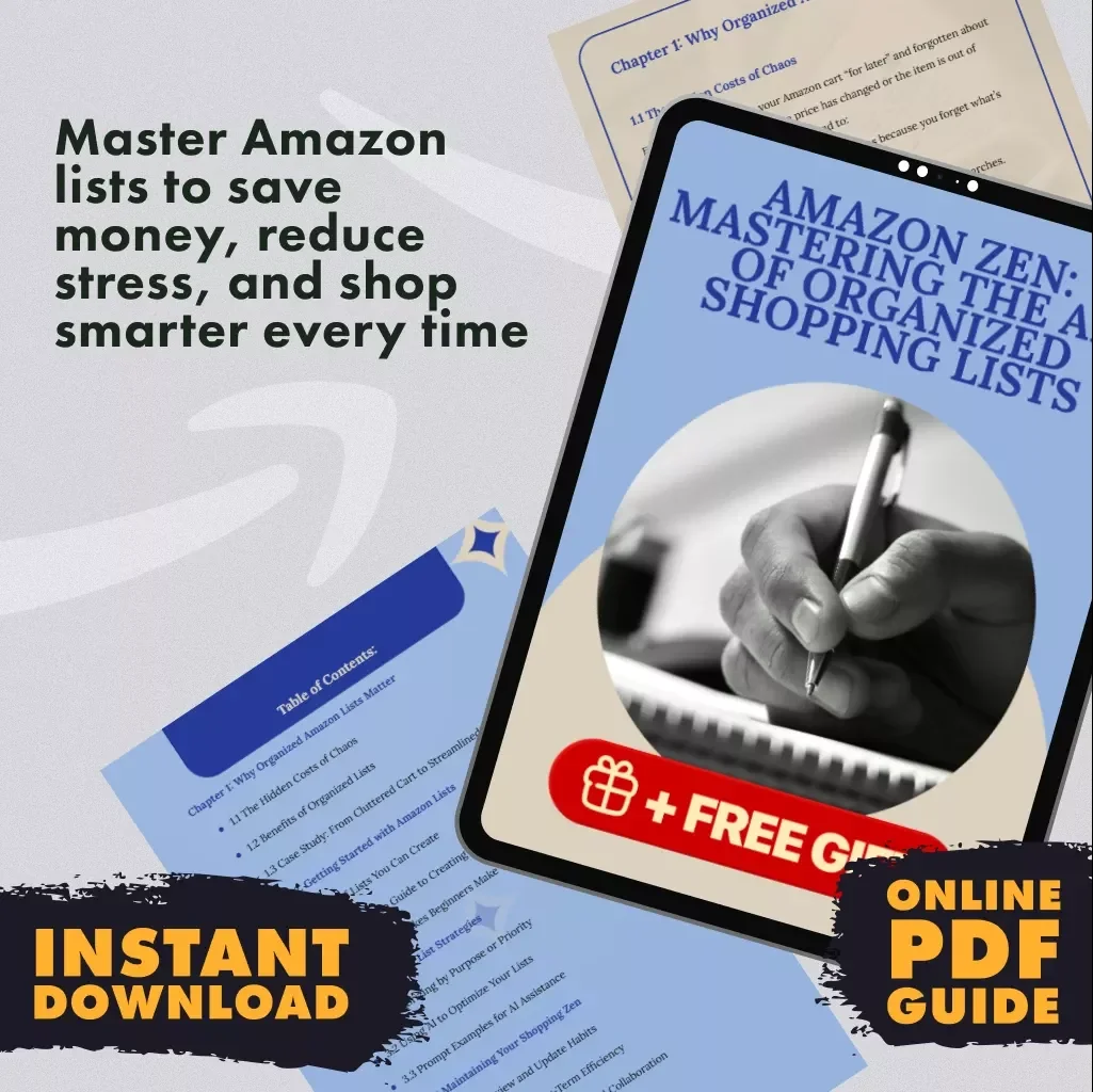 Amazon Zen: Mastering the Art of Organized Shopping Lists | Digital Guide for How to Organize Your Amazon Shopping Lists, eBook for Stress-Free Shopping, Downloadable Checklist & Strategies