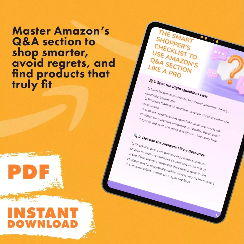 The Smart Shopper’s Checklist to Use Amazon’s Q&A Section Like a Pro | Digital Download | How to Use Amazon’s Q&A Section for Smart Buying | eBook, Guide & Printable Checklist