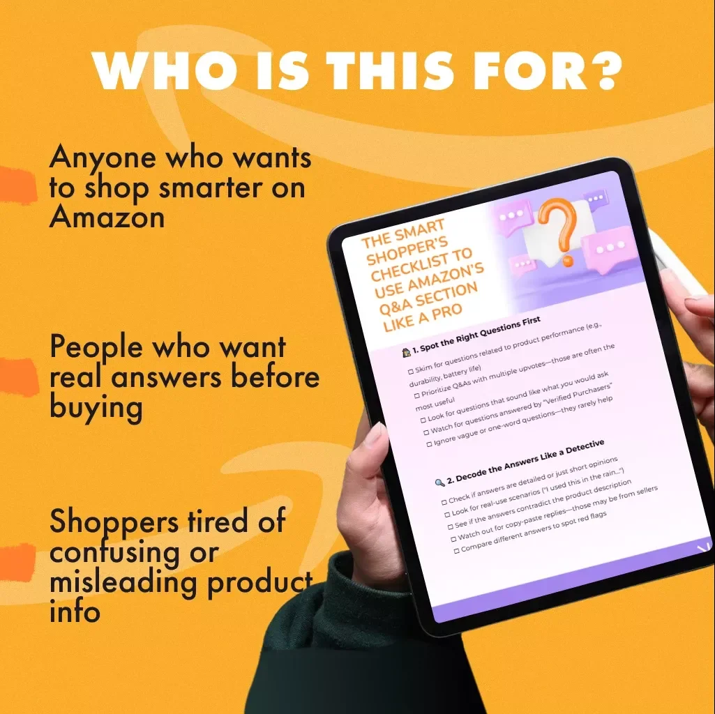 The Smart Shopper’s Checklist to Use Amazon’s Q&A Section Like a Pro | Digital Download | How to Use Amazon’s Q&A Section for Smart Buying | eBook, Guide & Printable Checklist