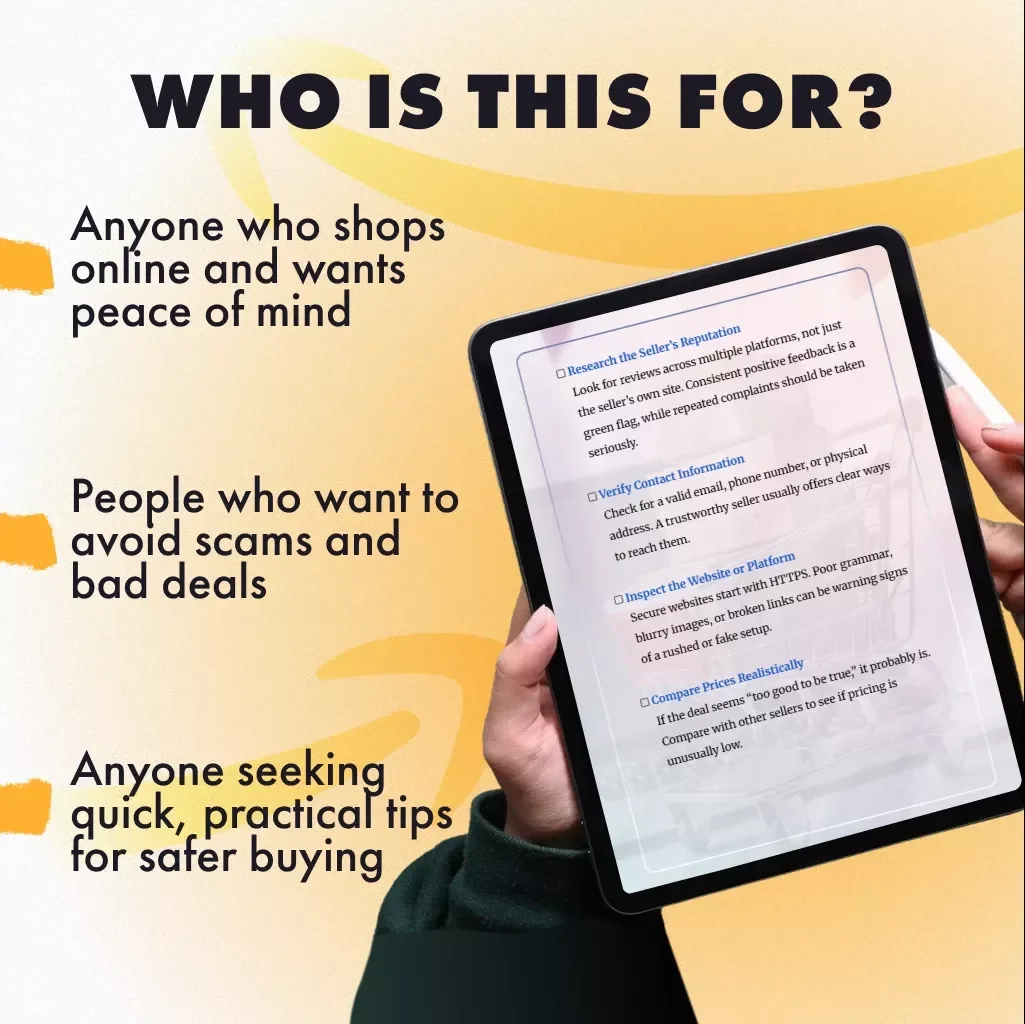 Trustworthy Seller Spotting Checklist | How to Spot Trustworthy Sellers and Avoid Scams | Digital Download eBook & Printable Guide