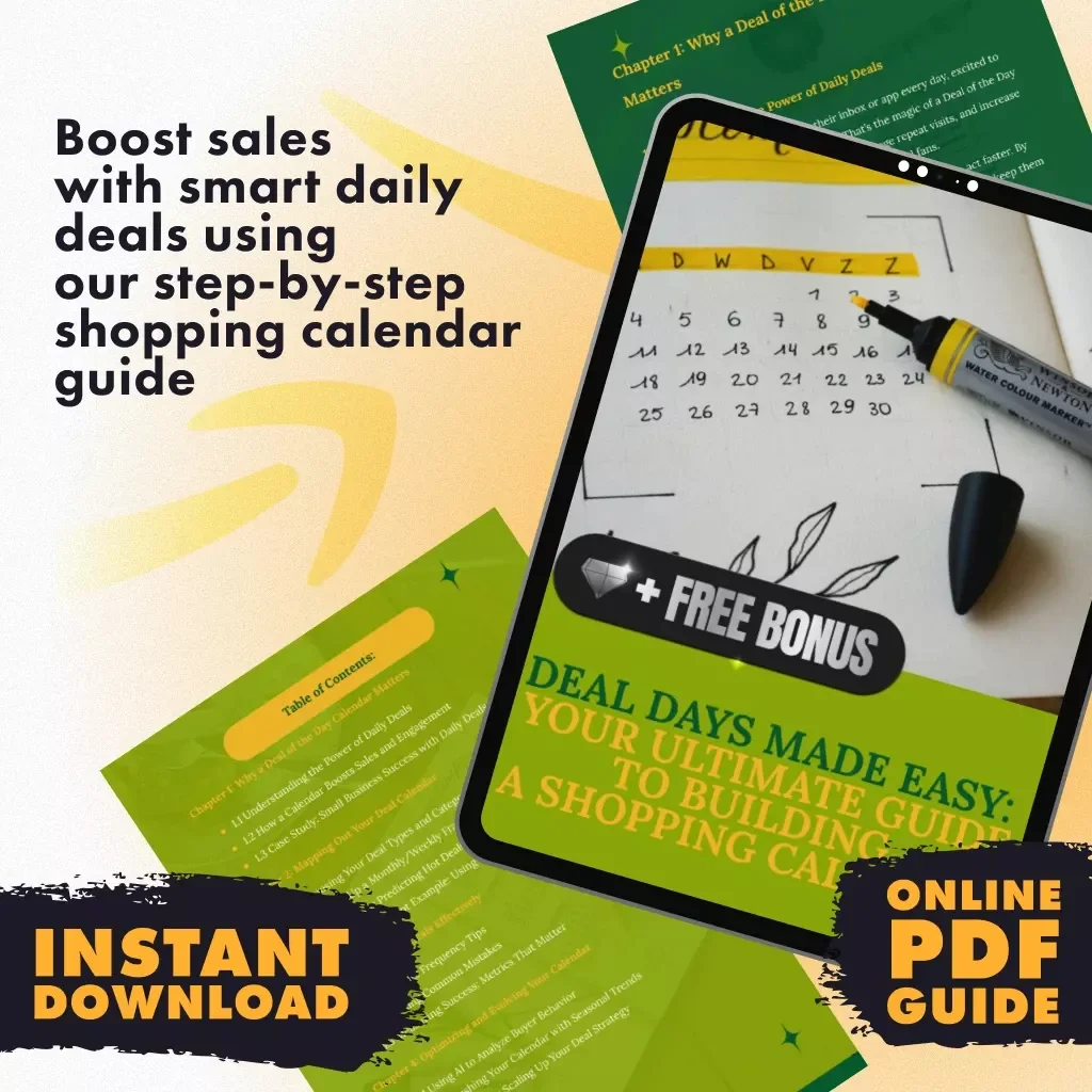 Deal Days Made Easy: Your Ultimate Guide to Building a Shopping Calendar | Digital Download | eBook for Entrepreneurs, Small Business Owners & Online Sellers | How to Build a Deal of the Day Shopping Calendar