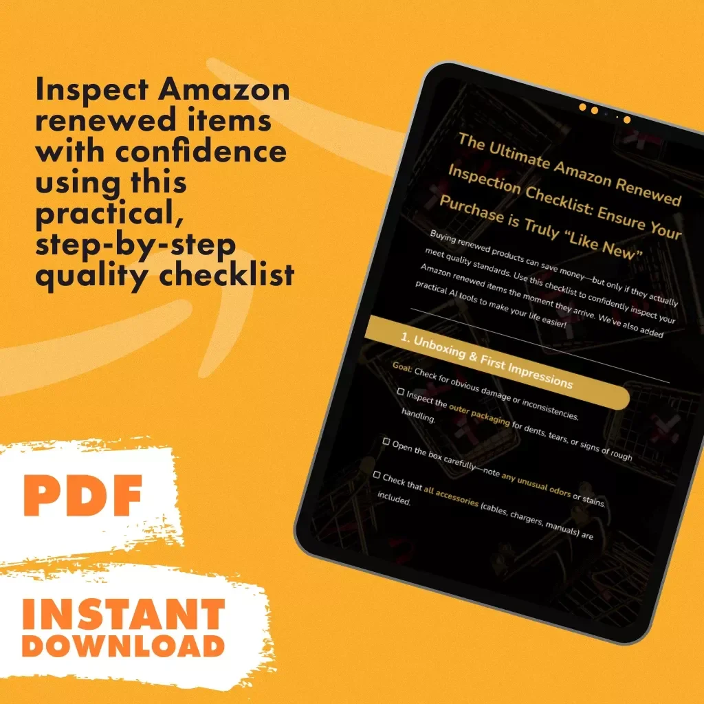 The Ultimate Amazon Renewed Inspection Checklist: Ensure Your Purchase is Truly “Like New” | Digital Download eBook & Printable Guide for How to Inspect Amazon Renewed Products Upon Arrival