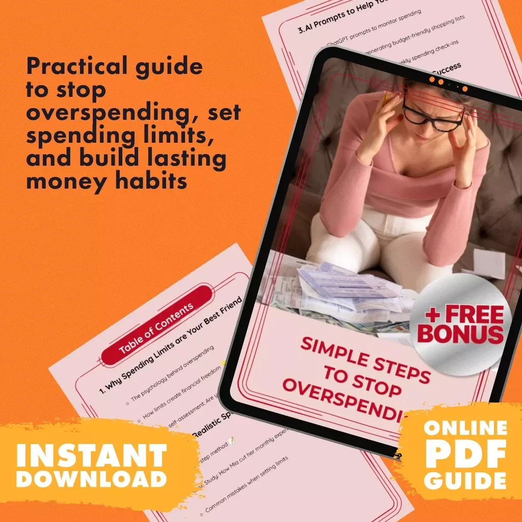 Simple Steps to Stop Overspending | Digital Guide for Avoiding Over-Spending by Setting Spending Limits, Budget Planning & AI Prompts
