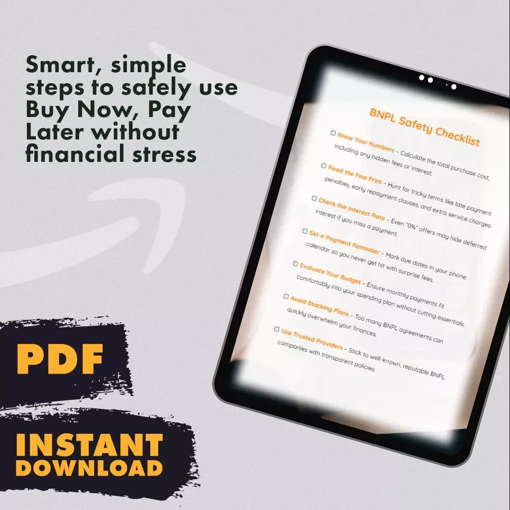 BNPL Safety Checklist | Digital Download | How to Evaluate Buy-Now-Pay-Later Options Safely | Budgeting & Money Management Guide
