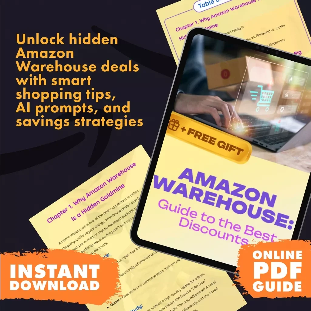 Amazon Warehouse: Guide to the Best Discounts – Digital Guide to How to Find the Best Discounts on Amazon Warehouse Items, eBook for Smart Shoppers, Bargain Hunting Tips & AI Prompt Examples