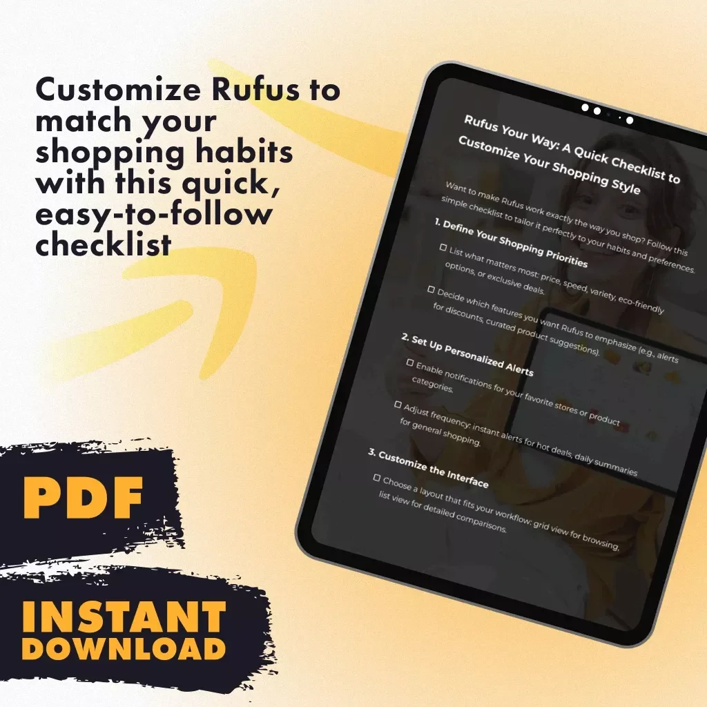 Rufus Your Way: A Quick Checklist to Customize Your Shopping Style | Digital Download Guide | How to Customize Rufus to Fit Your Shopping Style | eBook & Printable Checklist