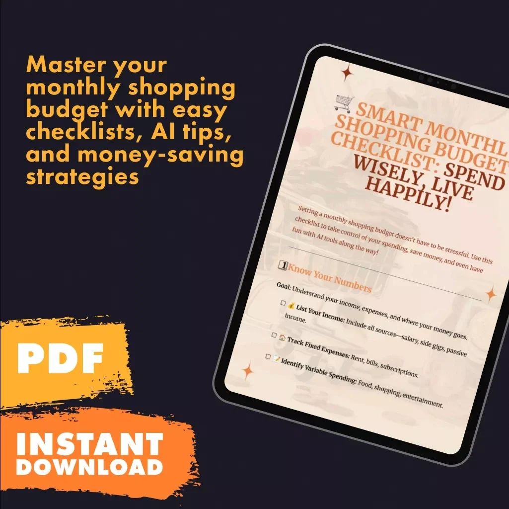 Smart Monthly Shopping Budget Checklist: Spend Wisely, Live Happily | Digital Download Guide for How to Set a Monthly Shopping Budget, Save Money & Shop Smarter