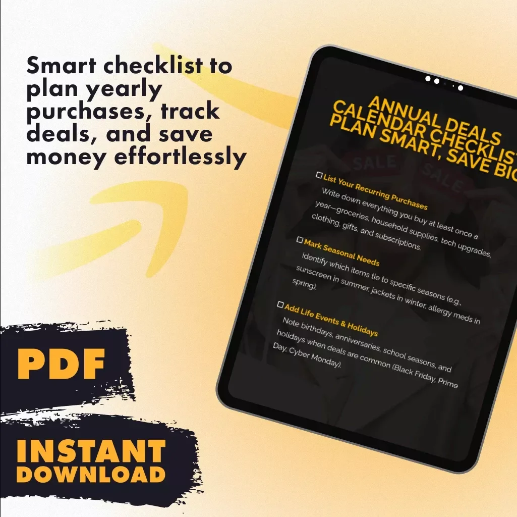 Annual Deals Calendar Checklist: Plan Smart, Save Big | Digital Download Guide | How to Build an Annual Deals Calendar for Recurring Buys | eBook & Printable