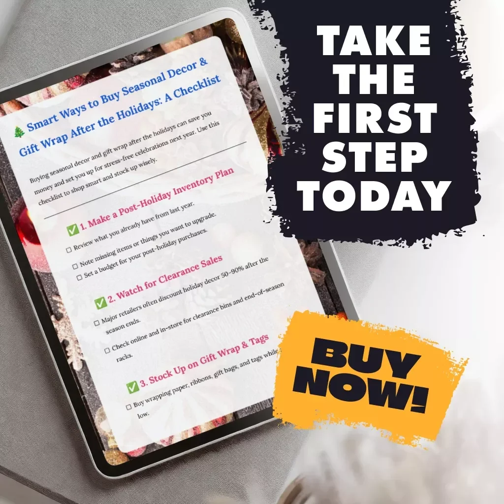 Smart Ways to Buy Seasonal Decor & Gift Wrap After the Holidays: A Checklist | Digital Download Money-Saving Guide, eBook, Holiday Shopping Tips