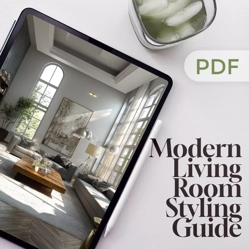 Modern Living Room Styling Guide | Digital Download Home Decor eBook | Interior Design Ideas, Furniture, Color Palettes, Textures & AI Tools for Decorating