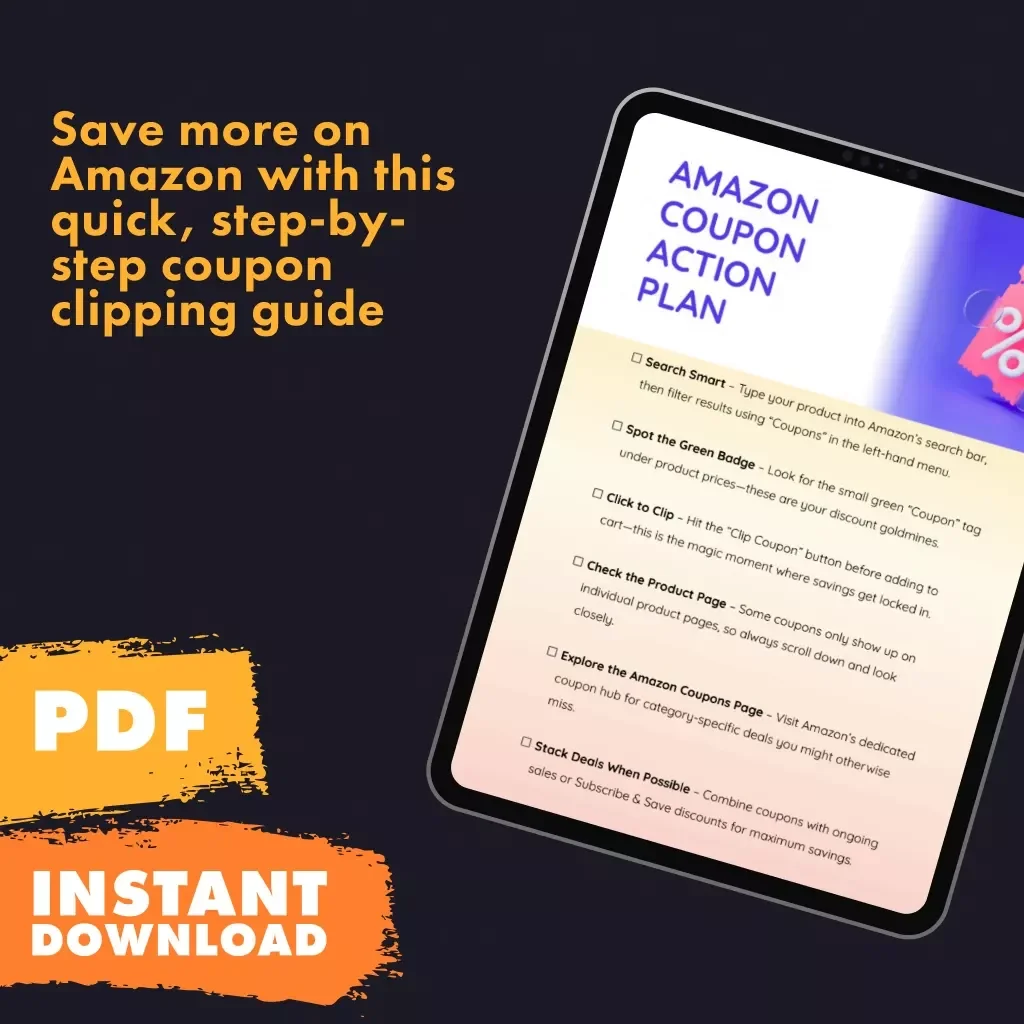 Amazon Coupon Action Plan – Printable Checklist | Digital Download Guide for How to Find and Clip Amazon Coupons, Save Money on Amazon Deals