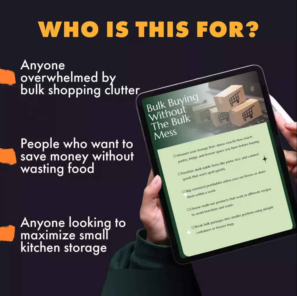 Bulk Buying Without the Bulk Mess | Printable Checklist | Digital Download | How to Buy in Bulk Without Wasting Shelf Space