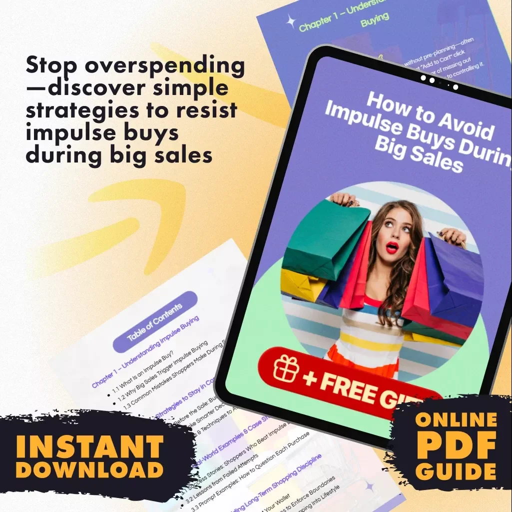 How to Avoid Impulse Buys During Big Sales | Digital Guide for Smarter Shopping Habits, Budgeting, & Self-Control | eBook Download