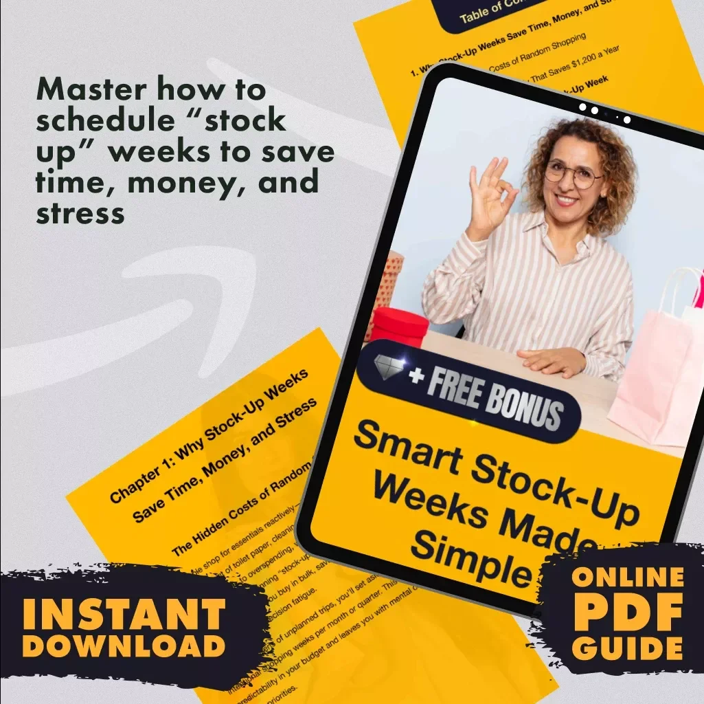 Smart Stock-Up Weeks Made Simple | Digital Guide for How to Schedule “Stock Up” Weeks for Essentials, Save Money & Stress