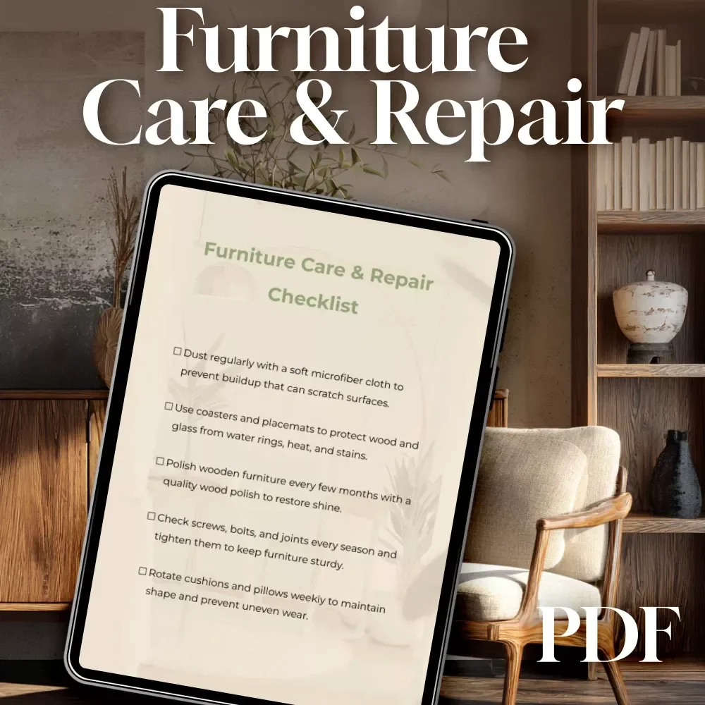 Furniture Care & Repair Checklist | Printable Home Maintenance Guide | Digital Download for Wood, Upholstery, Leather & Outdoor Furniture
