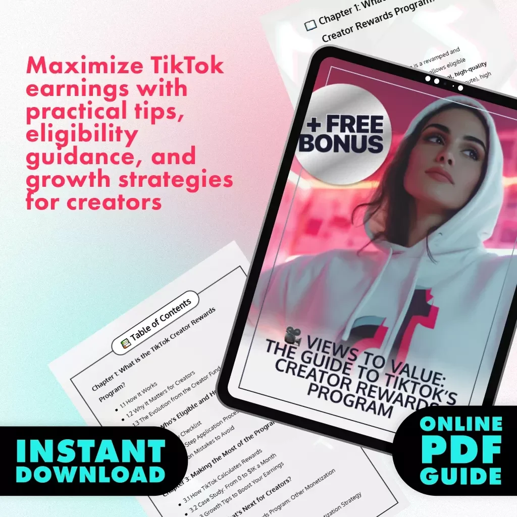 Views to Value: The Guide to TikTok’s Creator Rewards Program | Digital Download eBook for Content Creators | TikTok Creator Rewards Program Explained | Step-by-Step Guide, Eligibility Checklist, Monetization Tips