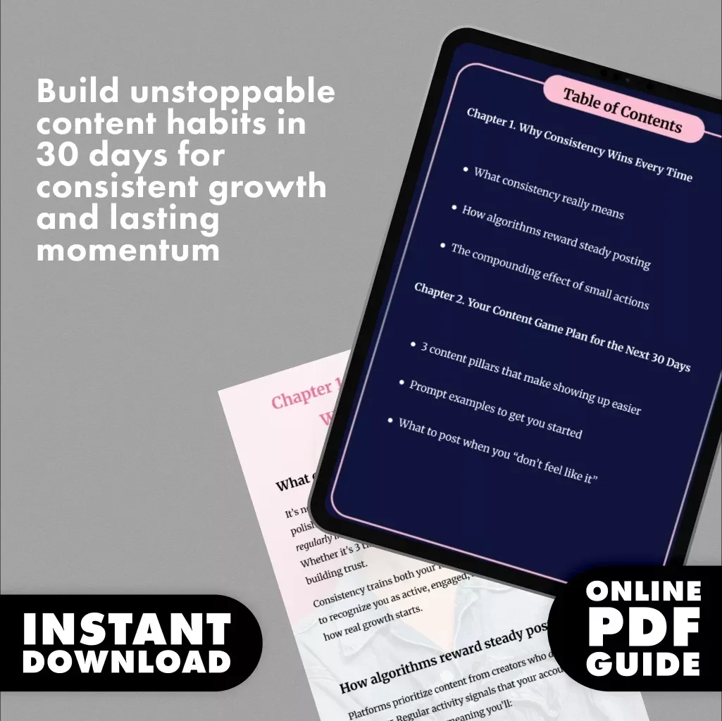 The 30-Day Content Consistency Challenge | Digital Guide for Content Creators, eBook, Social Media Posting Planner & Productivity Checklist