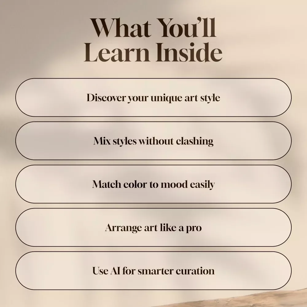 How to Curate Art for Your Home | Digital Guide | Interior Design eBook | Art Selection, Display & Arrangement Tips | AI Tools for Art Curation | Home Styling Checklist