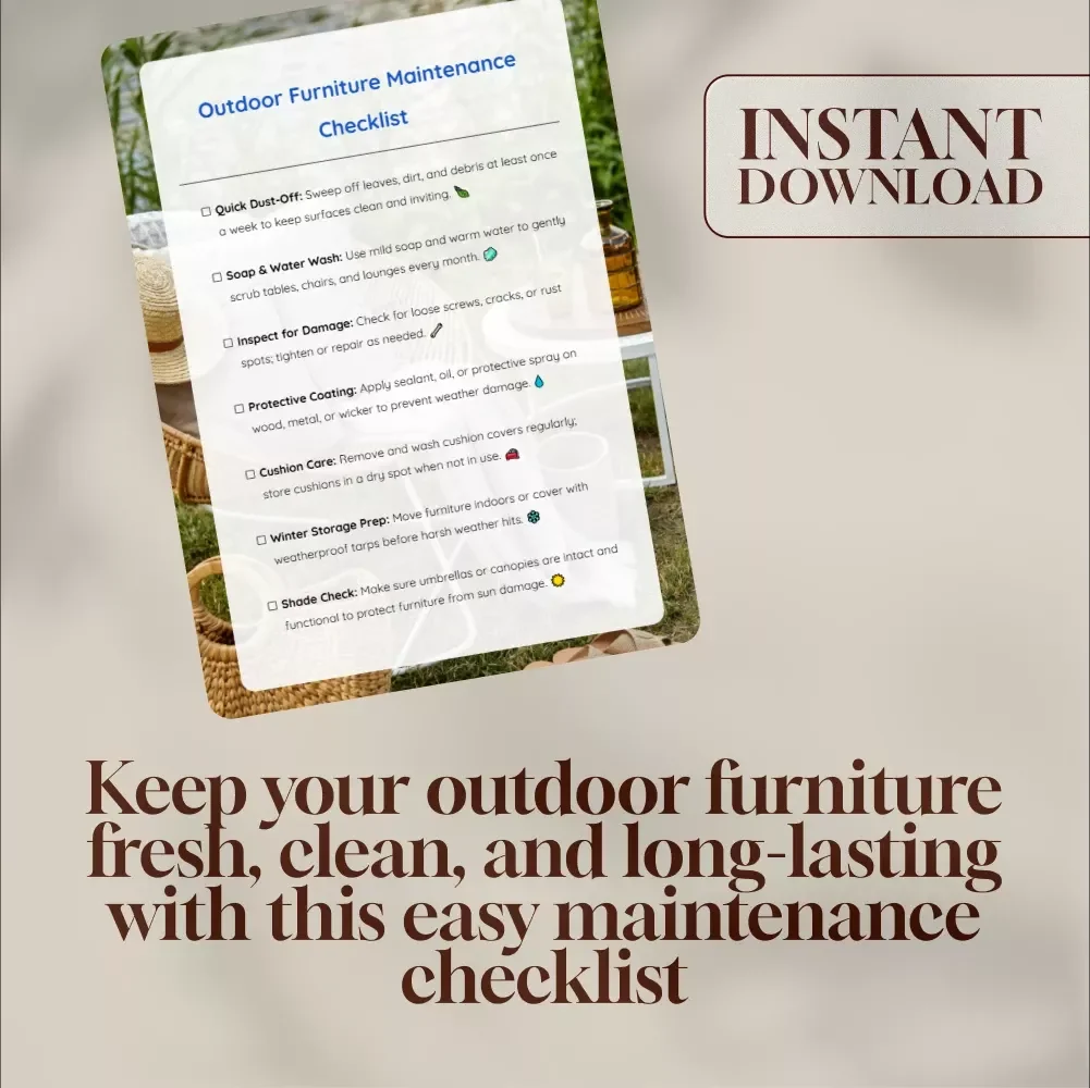 Outdoor Furniture Maintenance Checklist | Digital Download eBook, Patio Care Guide, Cleaning & Storage Tips for Garden Tables, Chairs & Lounges