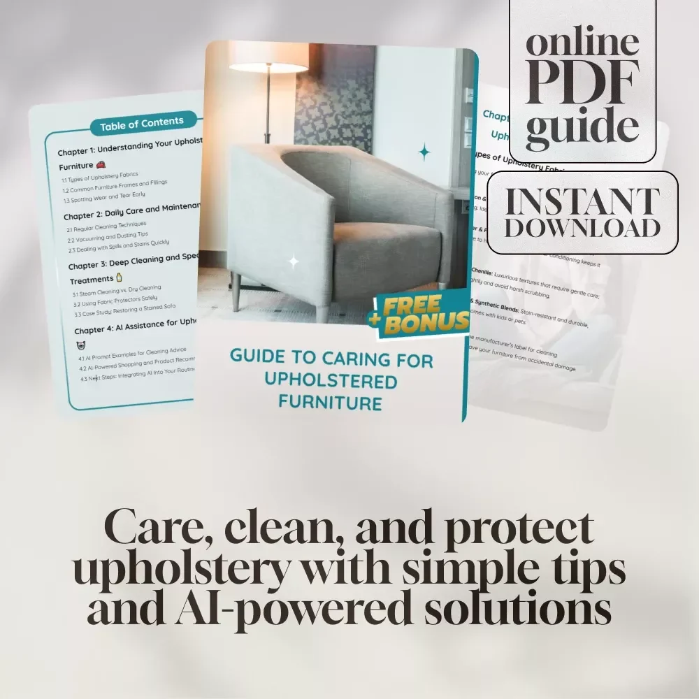 Guide to Caring for Upholstered Furniture | Digital Download eBook | Upholstery Cleaning, Maintenance, and AI Tips for Sofa & Chair Care