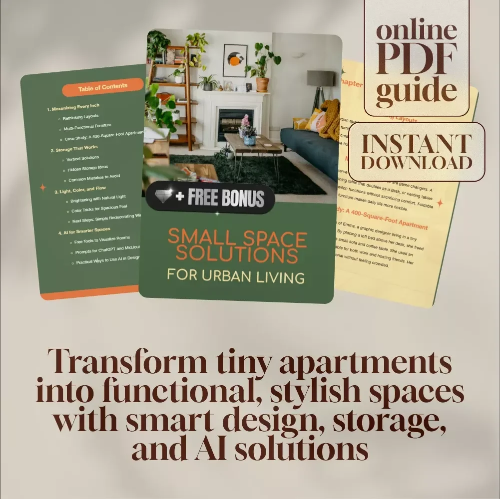 Small Space Solutions for Urban Living | Digital Download Guide for Apartment Decor, Storage Ideas, Multi-Functional Furniture & AI Home Design Tips