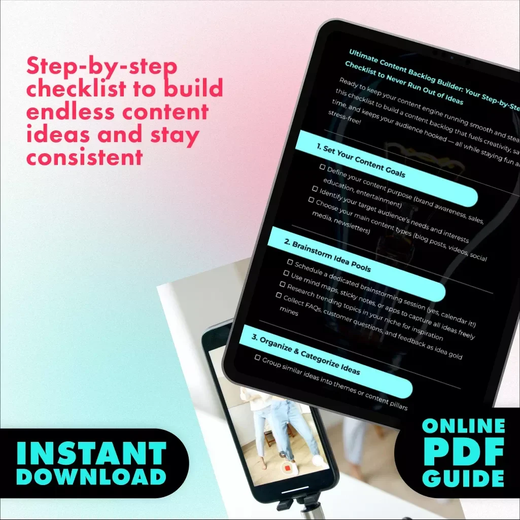 Ultimate Content Backlog Builder: Your Step-by-Step Checklist to Never Run Out of Ideas | Digital Download Guide for Bloggers, Marketers & Creators | How to Build a Content Backlog eBook & Printable Checklist