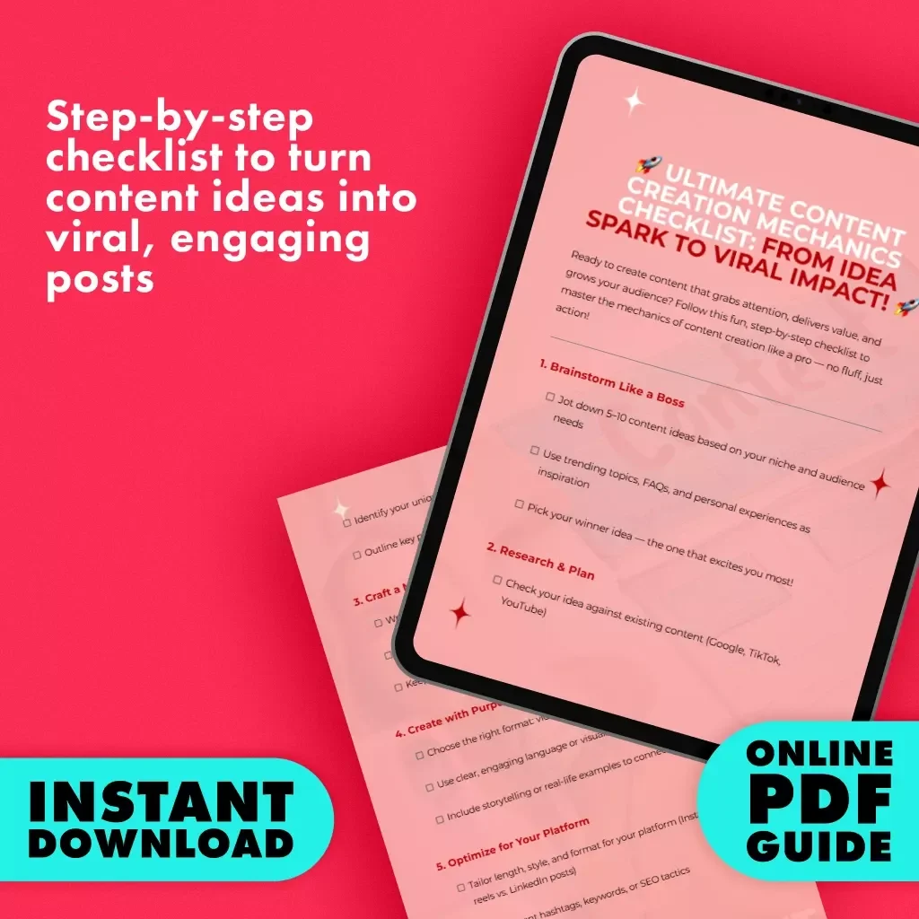 Ultimate Content Creation Mechanics Checklist: From Idea Spark to Viral Impact | Digital Download | Content Creation Mechanics Guide for Bloggers, Creators, and Entrepreneurs